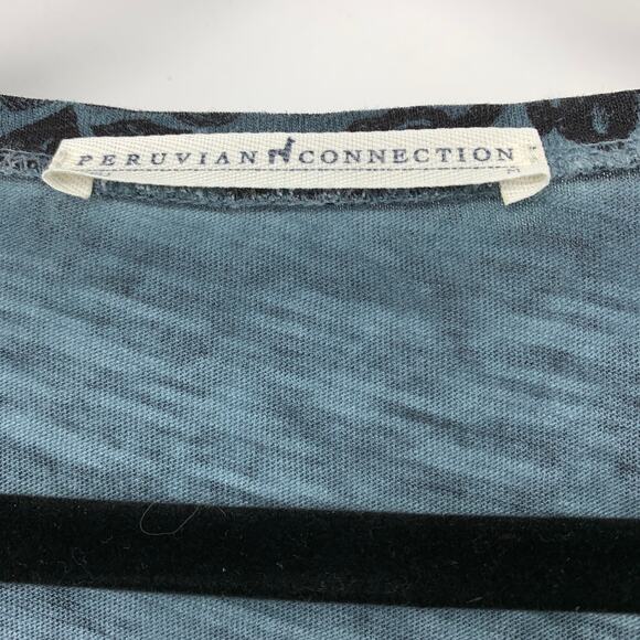 SOLD Peruvian Connection Short Sleeve V-Neck T-Shirt Womens Size M Blue Black - Picture 6 of 7